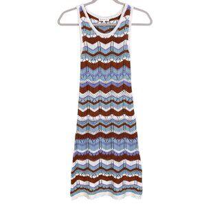 Crochet Chevron Multicolor Mini Dress Sleeveless Beach Festival Indie Grunge-S